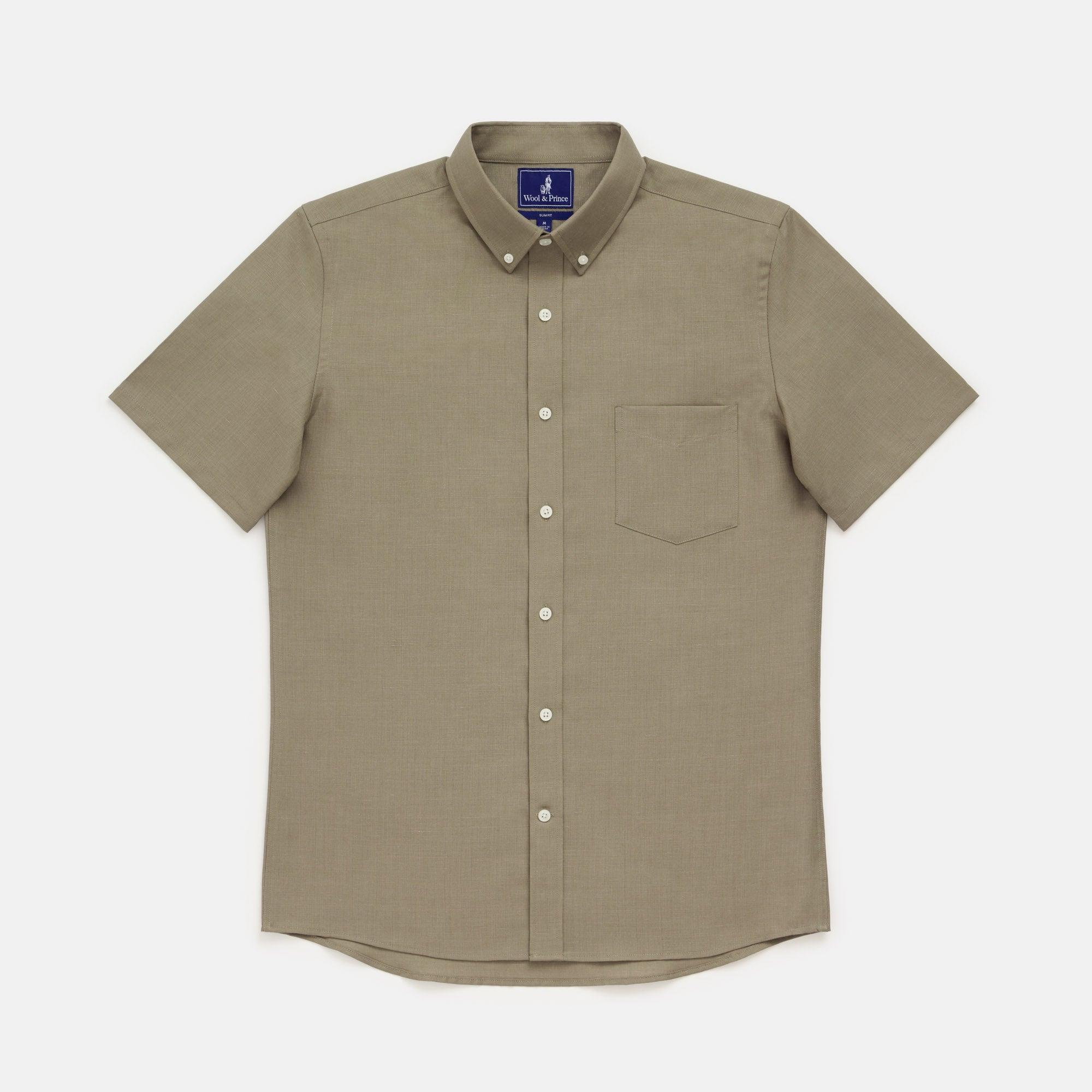 Merino Wool and Linen Short Sleeve Button-Down Shirt | Sage Green Product Image