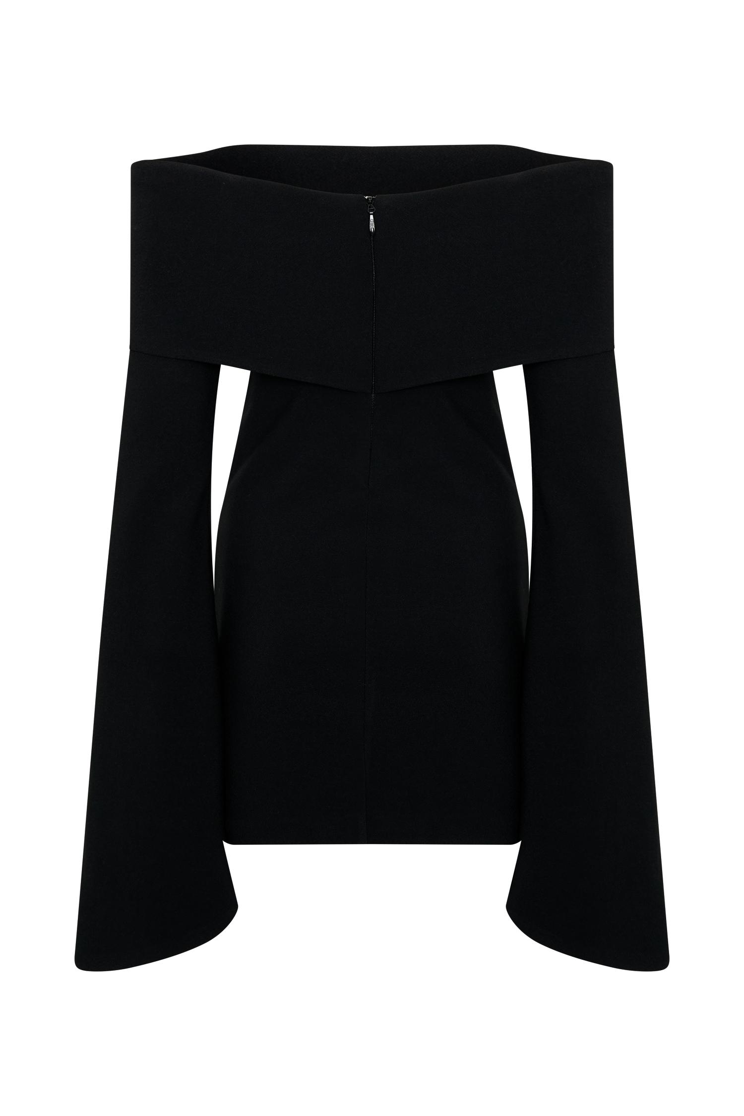 Dominique Off Shoulder Long Sleeve Mini Dress - Black Product Image