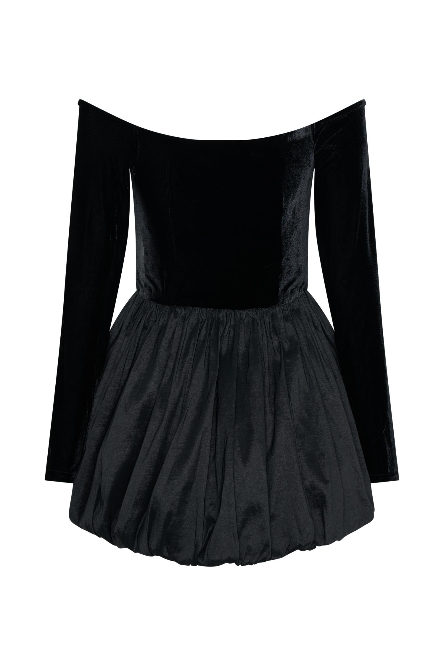 Liv Off Shoulders Velvet Mini Dress - Black Product Image