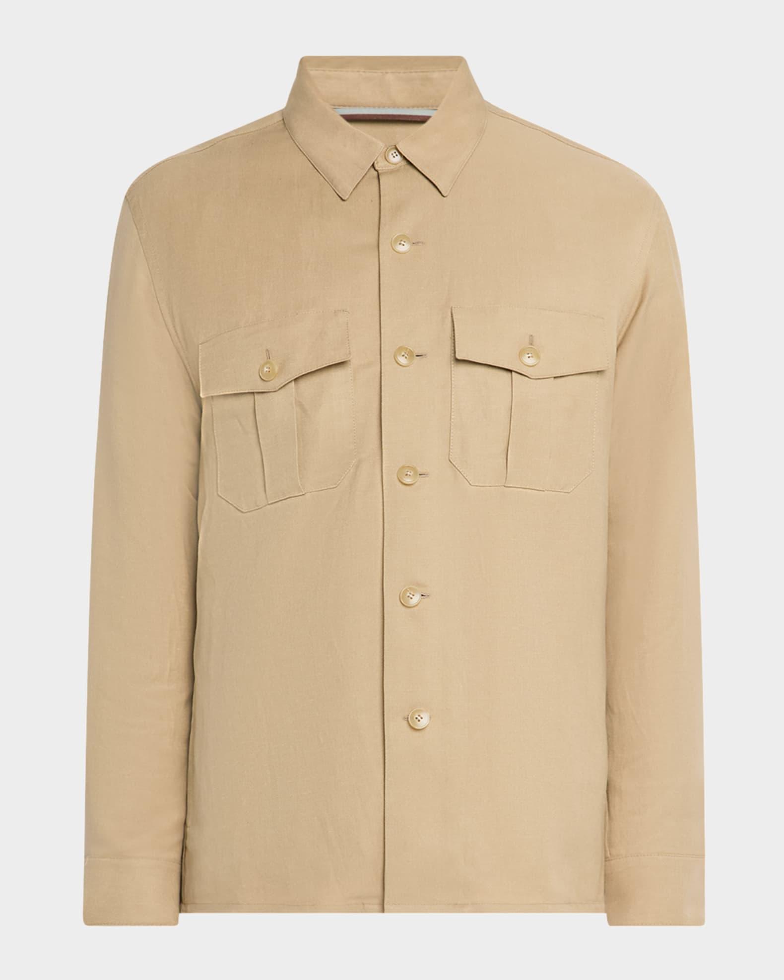 Men's Linen and Silk Button-Front Overshirt Product Image