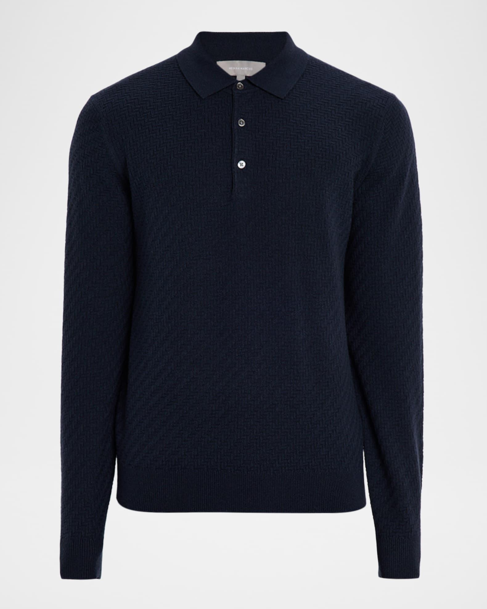 Men's Cashmere Mix-Ribbed Polo Sweater Product Image