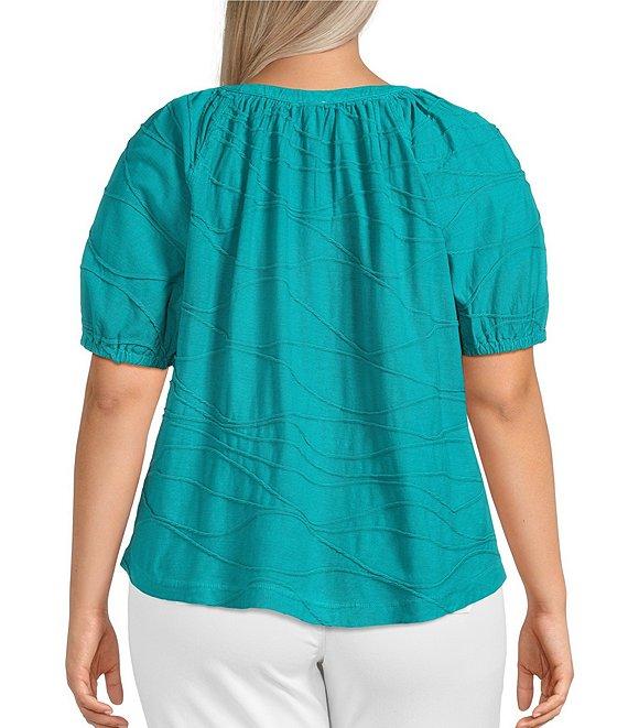 Westbound Plus Size Textured Elbow Sleeve Henley Top Product Image