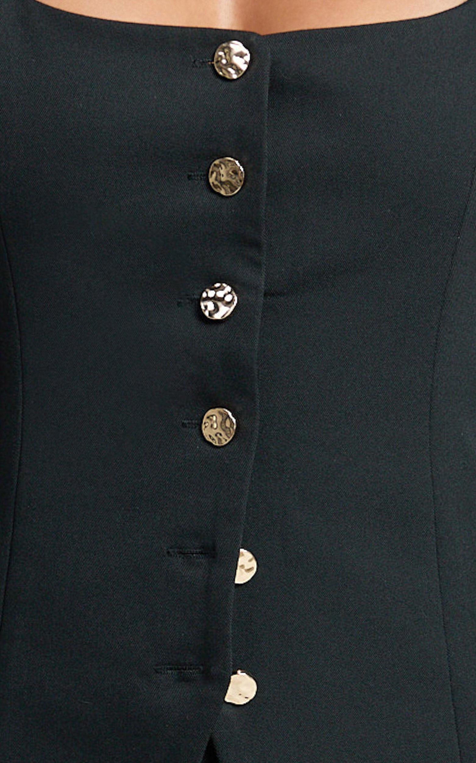 Evie Two Piece Set - Long Sleeve Button Down Tailored Top and Mini Skirt Set in Black Product Image