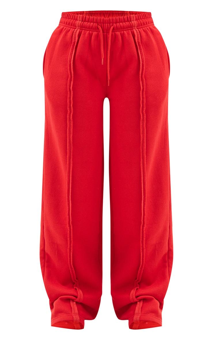 Red Oversized Wide Leg Seam Detail Sweatpants Product Image