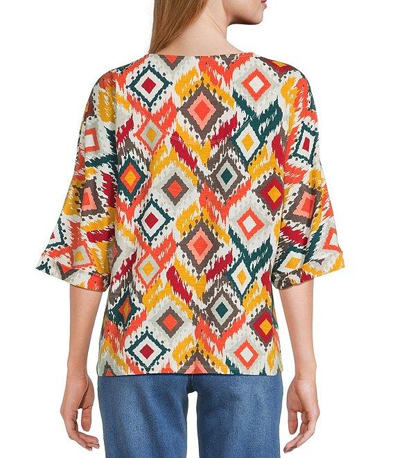 Multiples Slub Knit Diamond Multi V-Neck 3/4 Dolman Sleeve Top Product Image