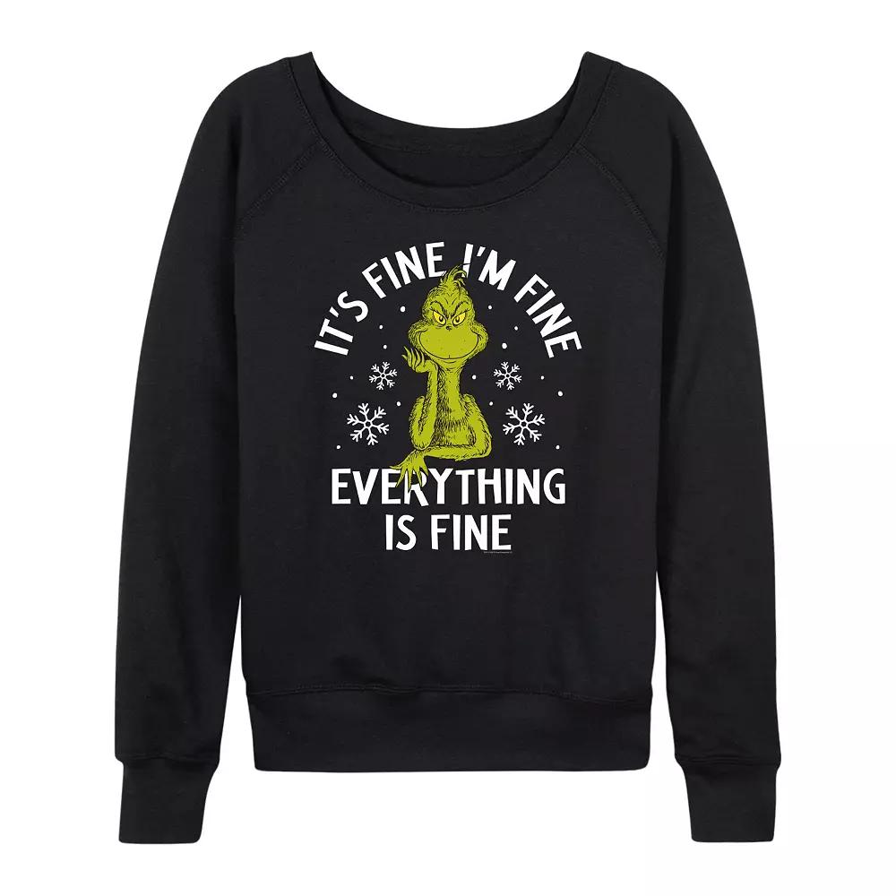 Women's Dr. Seuss Grinch It's Fine I'm Fine French Terry Long Sleeve Tee,  Product Image