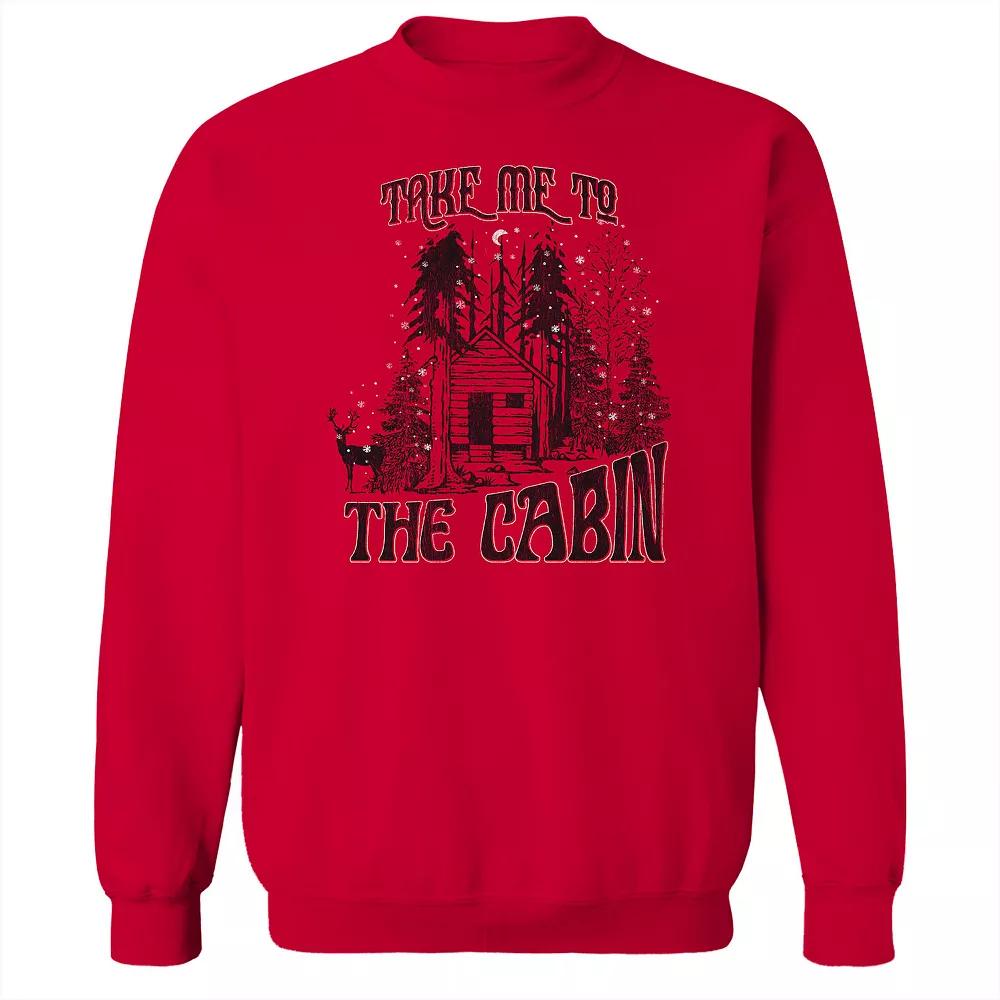 Men's Take Me To The Cabin Christmas Graphic Fleece Sweatshirt, Women's, Size: XL, Red Product Image