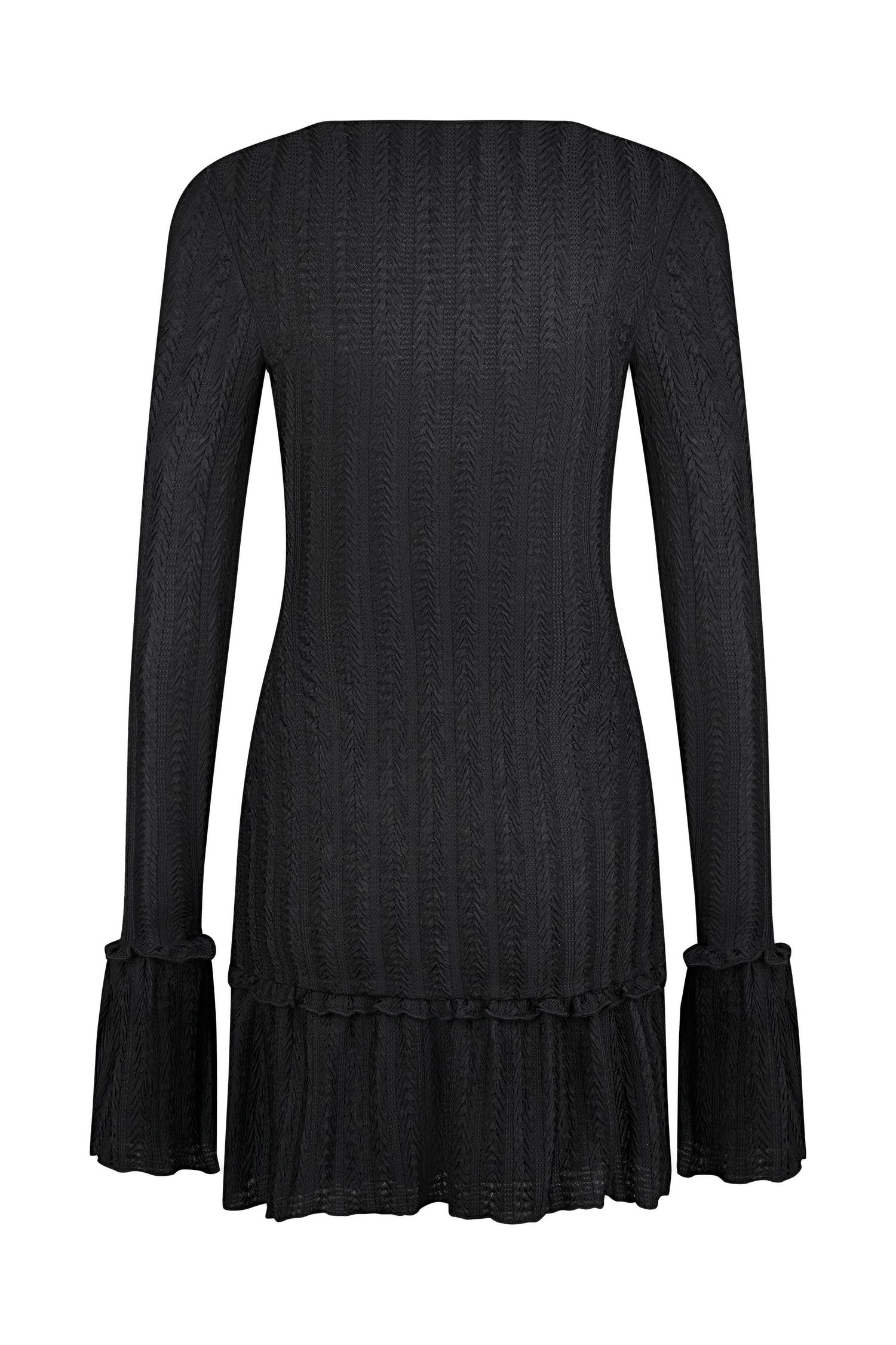 Daphne Pointelle Long Sleeve Mini Dress - Black Product Image