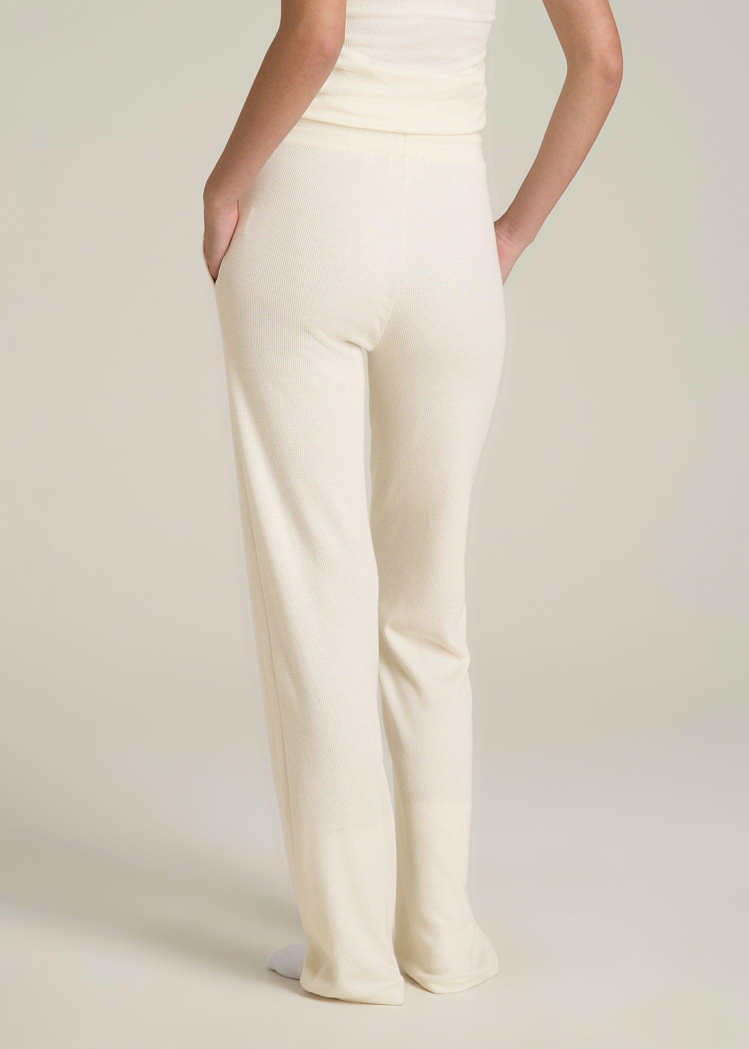 Open-Bottom Waffle Lounge Pants for Tall Women in White Alyssum Female Product Image