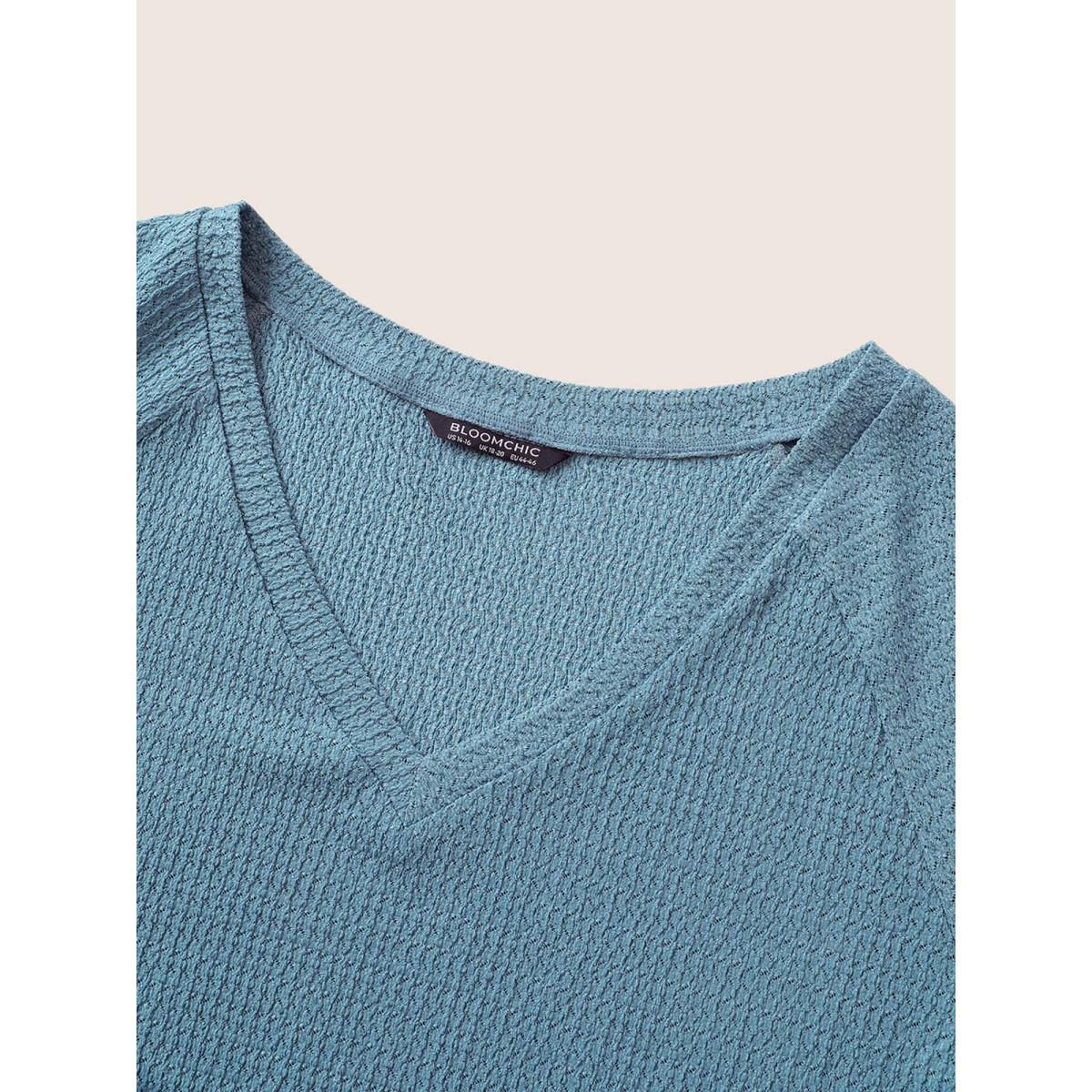 Plus Size Textured Patchwork Floral Raglan Sleeve T-shirt Stone Women Resort Texture Floral V-neck Vacation T-shirts BloomChic 14-16/1X Product Image