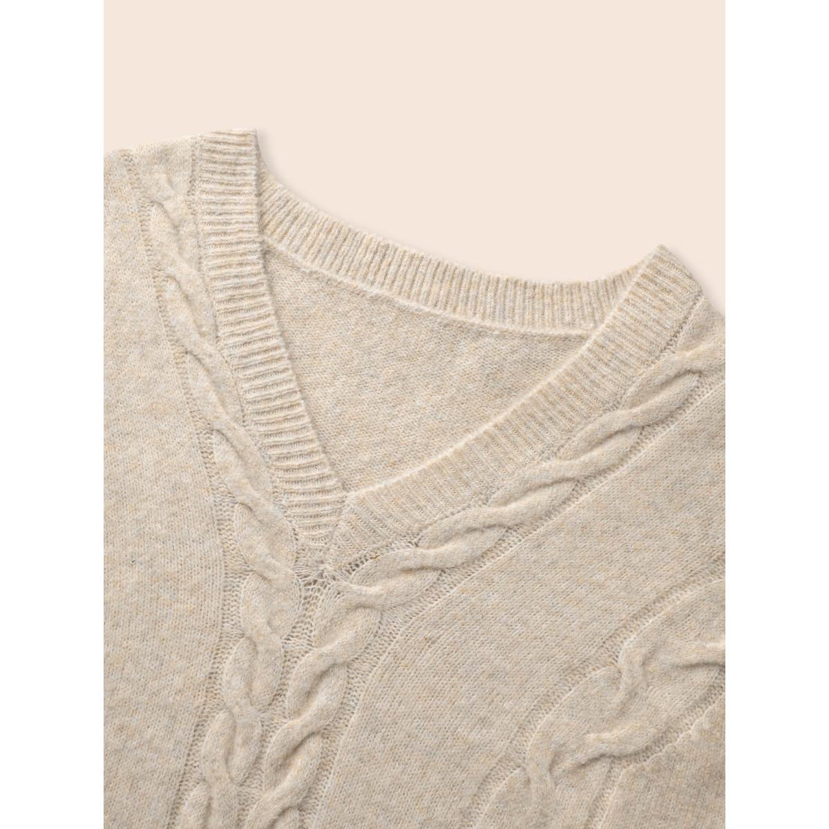 Plus Size Supersoft Essentials Solid Cable Knit Puff Sleeve Pullover Apricot Women Casual Long Sleeve V-neck Everyday Pullovers BloomChic 22-24/3X Product Image