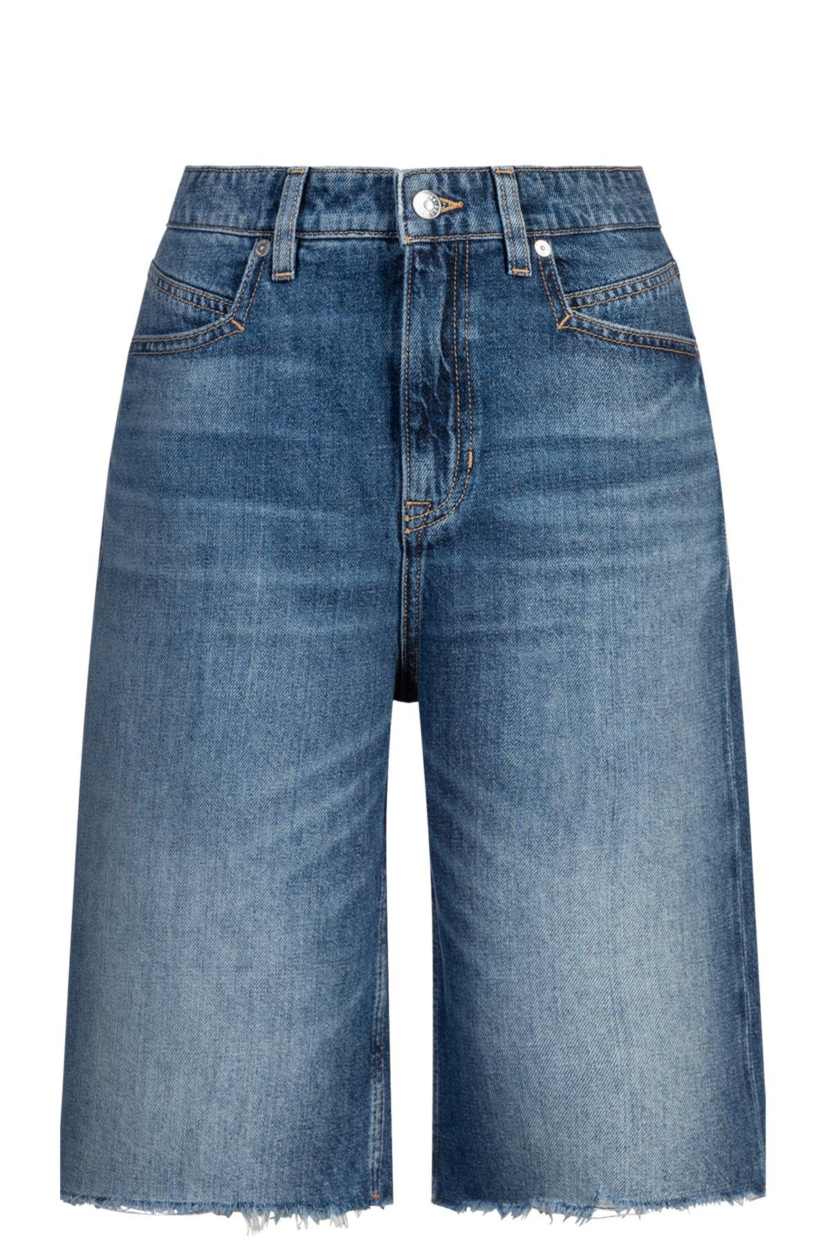 Knee-length denim shorts with raw hem Product Image