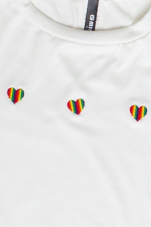 Embroidered Rainbow Hearts T-Shirt Product Image