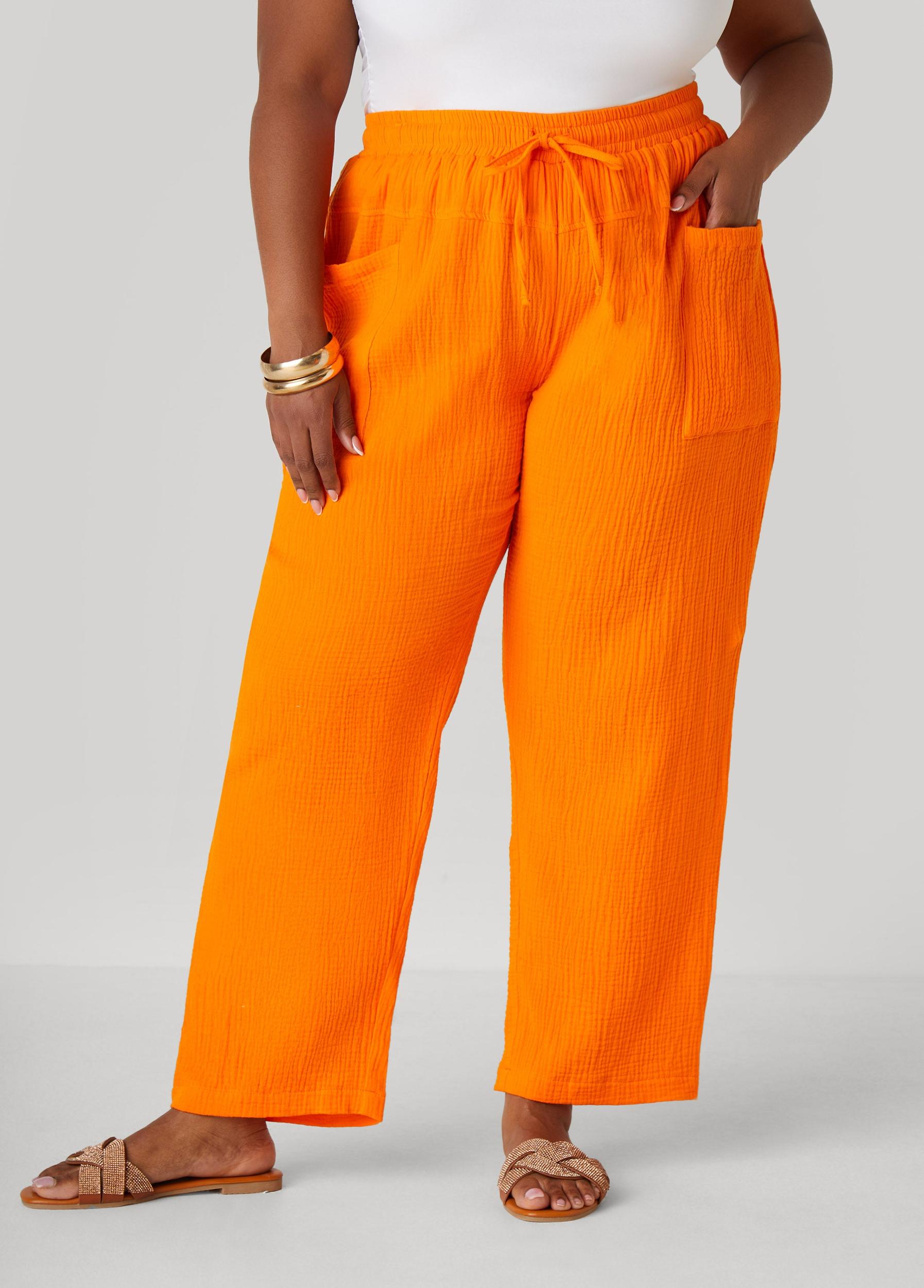 Plus Size Textured Cotton Gauze Pants Ashley Stewart Product Image
