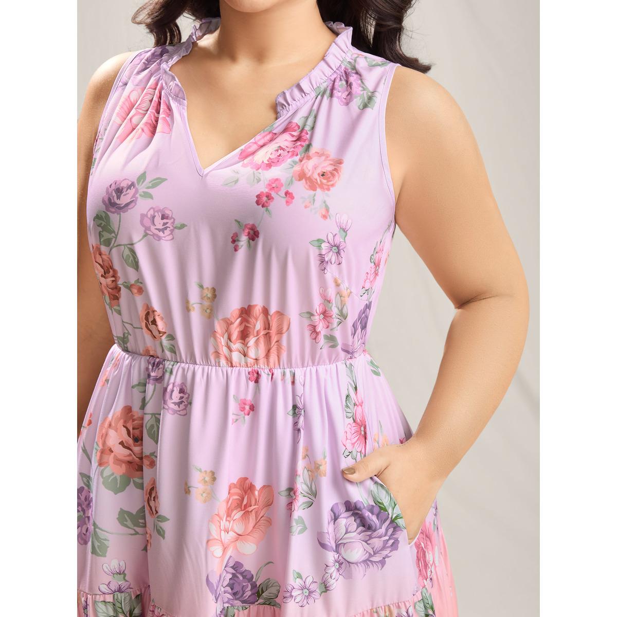 Plus Size Floral Print Pockets Gradient Maxi Dress Blush Women Notched collar Sleeveless Curvy BloomChic 30/6X Product Image