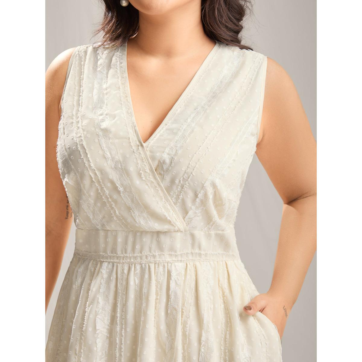 Plus Size Woven Textured Surplice Neck Maxi Dress Apricot Women Overlap Collar Sleeveless Curvy BloomChic 28/5X Product Image