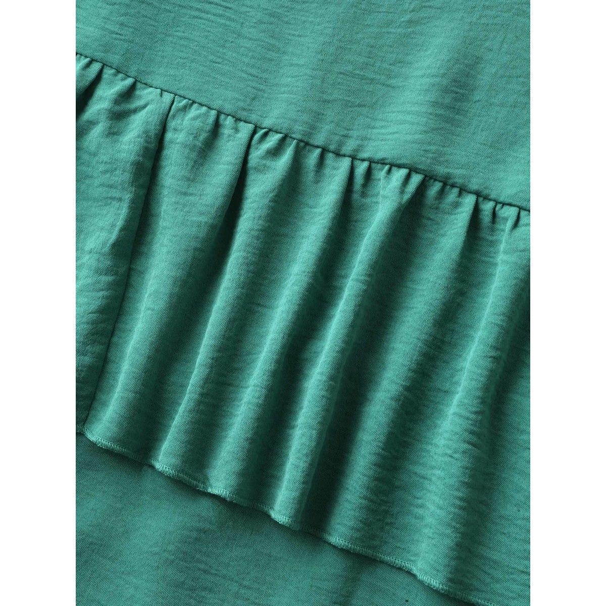 Plus Size Lace Pleated Ruffled Sleeve Midi Dress Emerald Women Round Neck Sleeveless Curvy BloomChic 22-24/3X Product Image