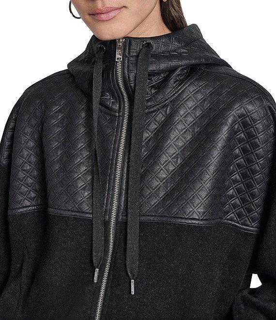 DKNY by Donna Karan Hacci Mare Mixed Media Hooded Zip Front Jacket Product Image