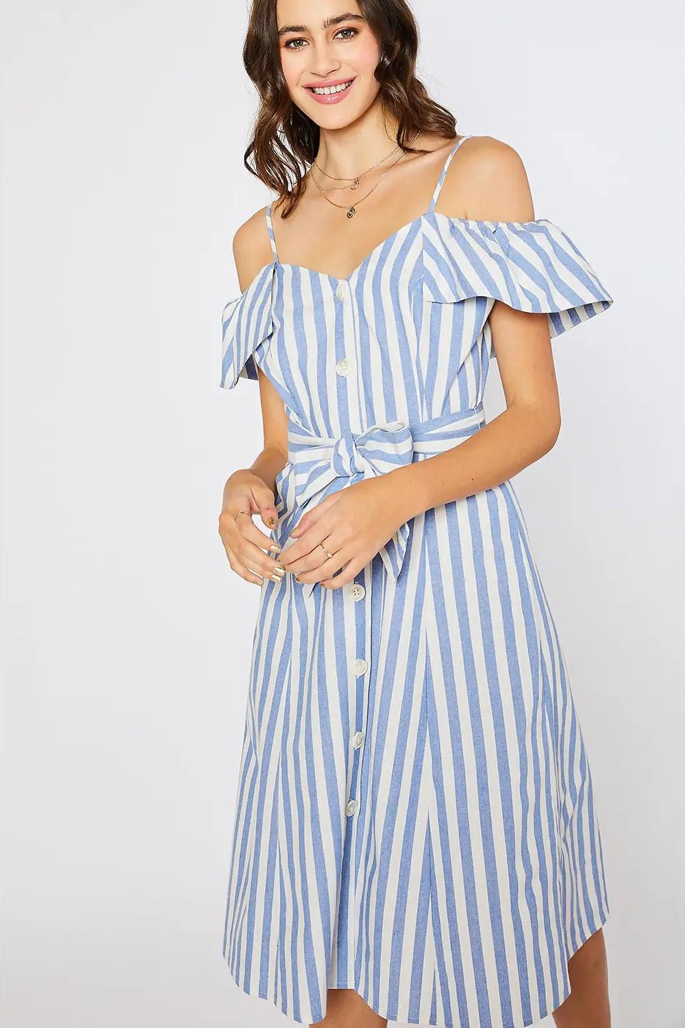 Blue Striped Buttons Dress Product Image