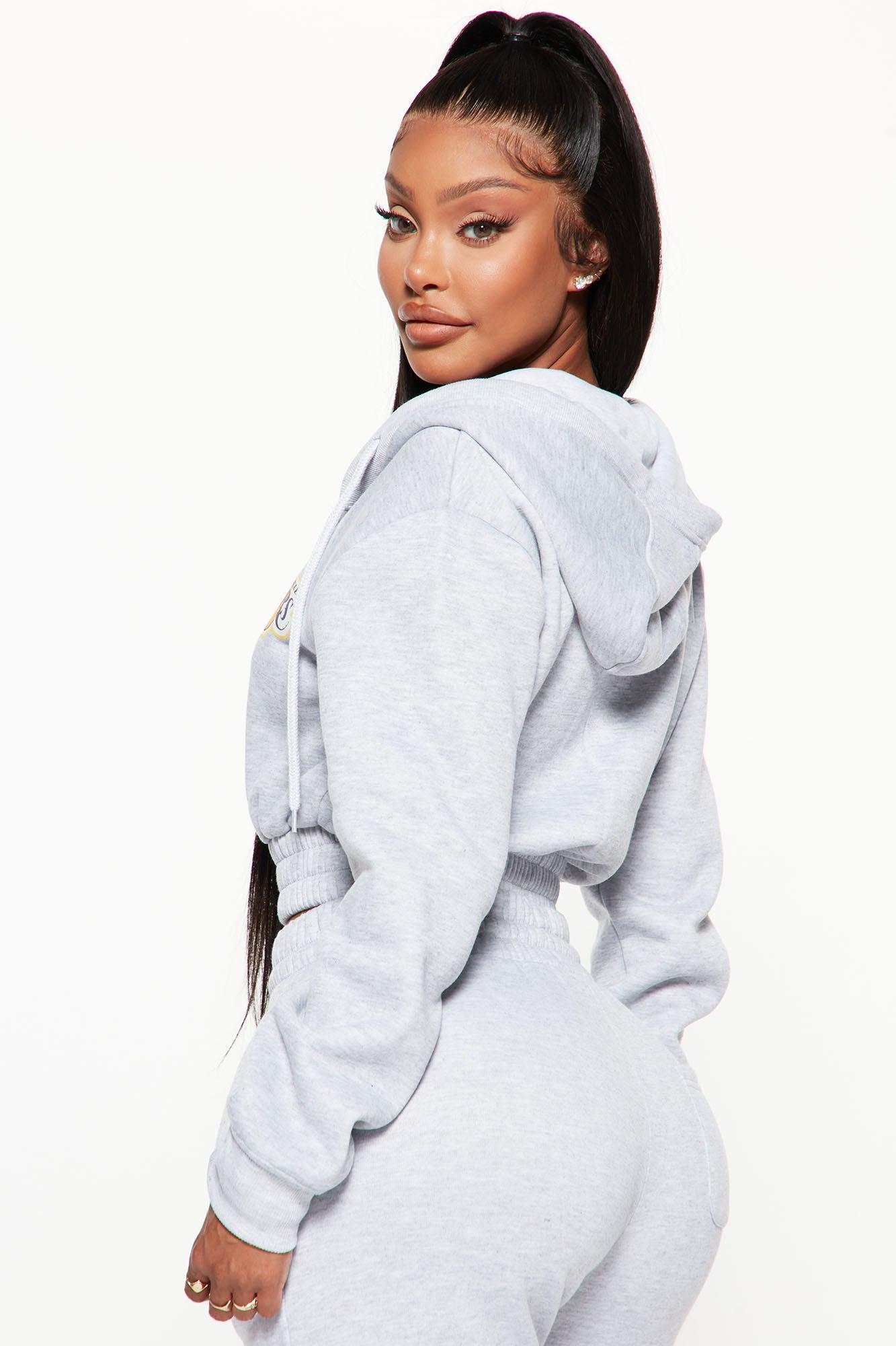 Lakers Cropped Zip Hoodie - Heather Grey Female Product Image