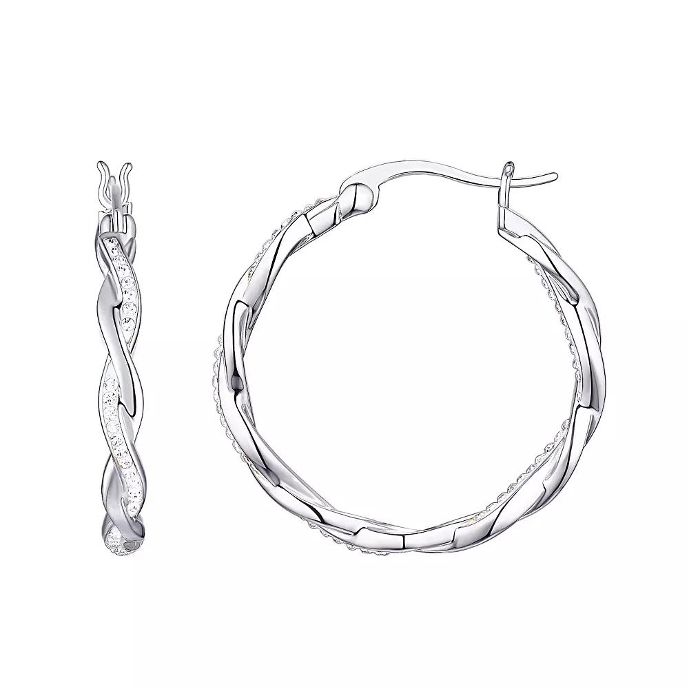 Chrystina Crystal Twist Silver Tone Hoop Earrings, Women's Product Image