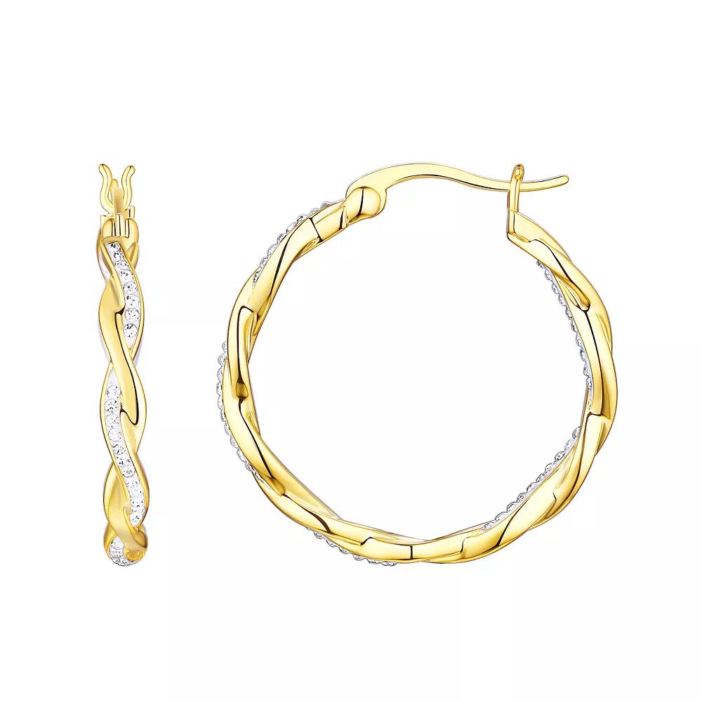 Chrystina Crystal Twist Gold Tone Fine Silver Plated Hoop Earrings, Women's, Yellow Gold Tone Product Image