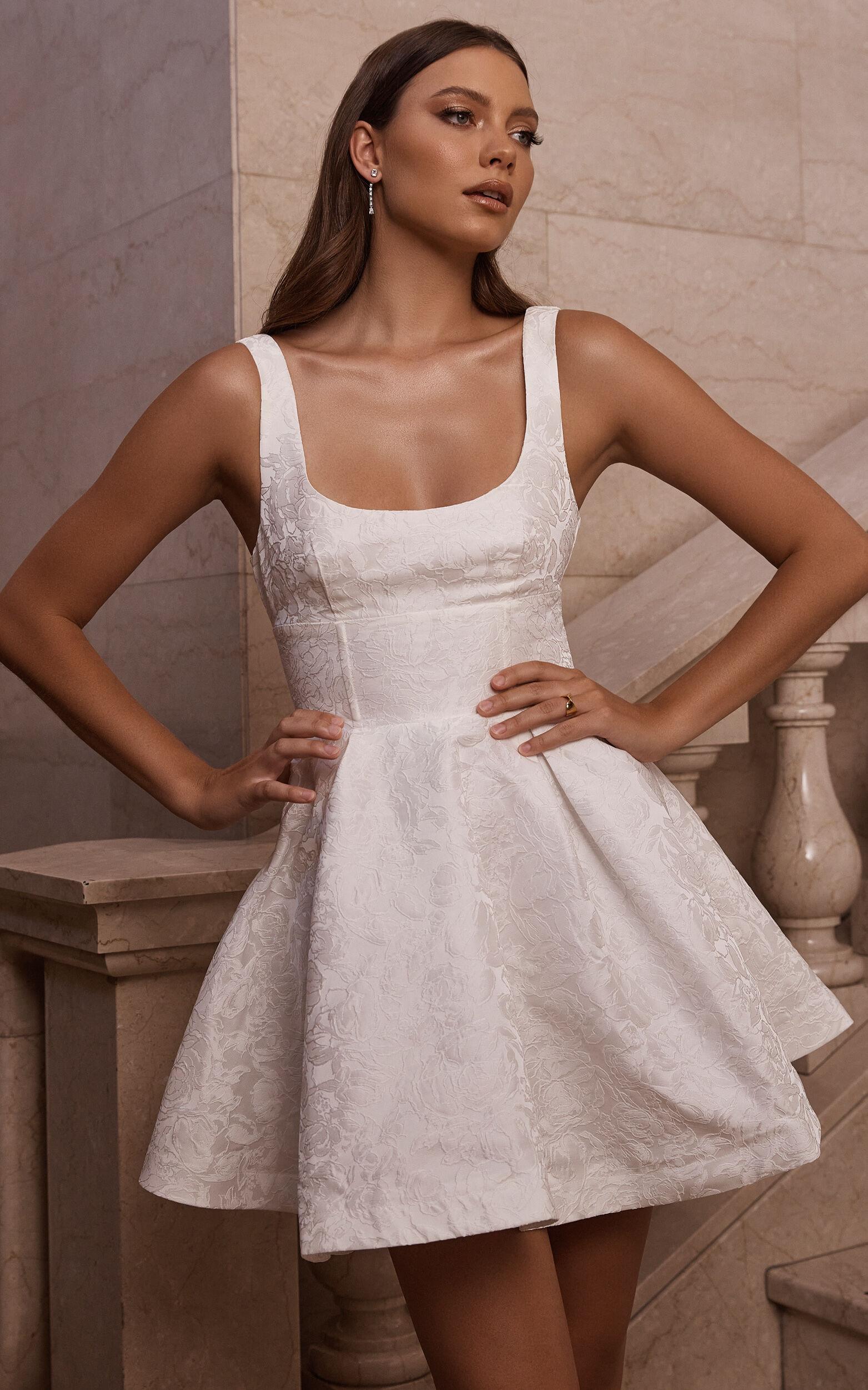 Stephane Mini Dress - Corset Scoop Neck Fit and Flare Dress in Ivory Product Image