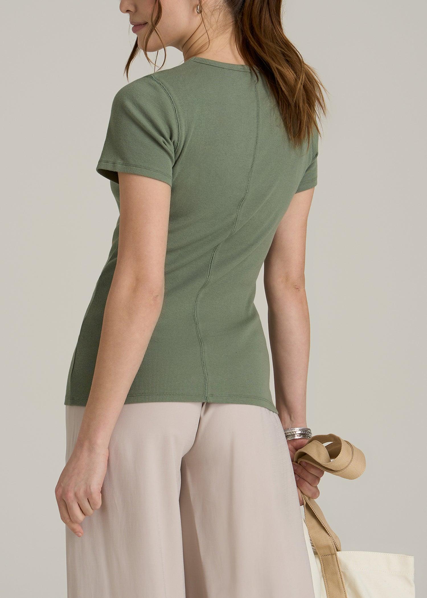 Short Sleeve Crew Neck Ribbed T-Shirt for Tall Women in Dark Seagrass Product Image