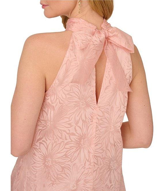 Adrianna Papell Burnout Floral Print Halter Neck Sleeveless Shift Mini Dress Product Image