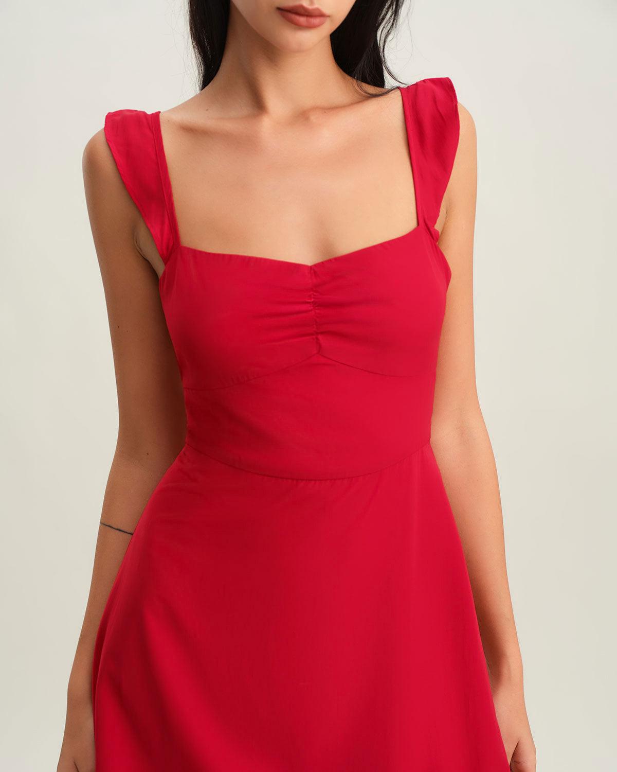 Red Sweetheart Neck Slip Mini Dress Product Image