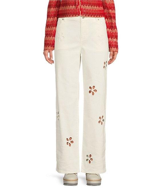 Chelsea & Violet Daisy Cutout Straight Leg High Rise Denim Jeans Product Image