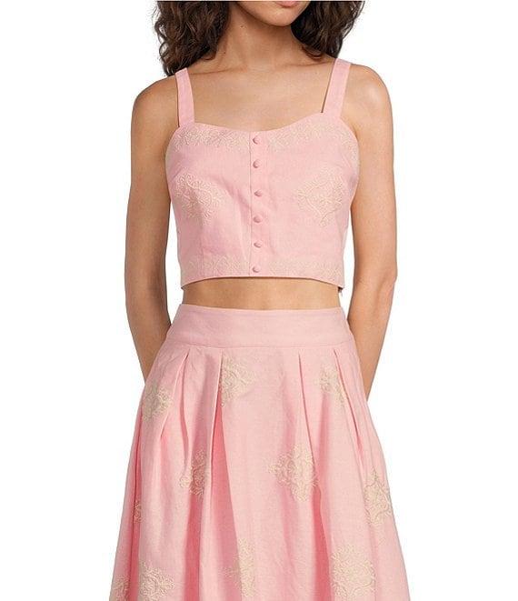 A Loves A Woven Embroidered Sleeveless Tank Strap Sweetheart Neckline Cropped Coordinating Bralette Top Product Image