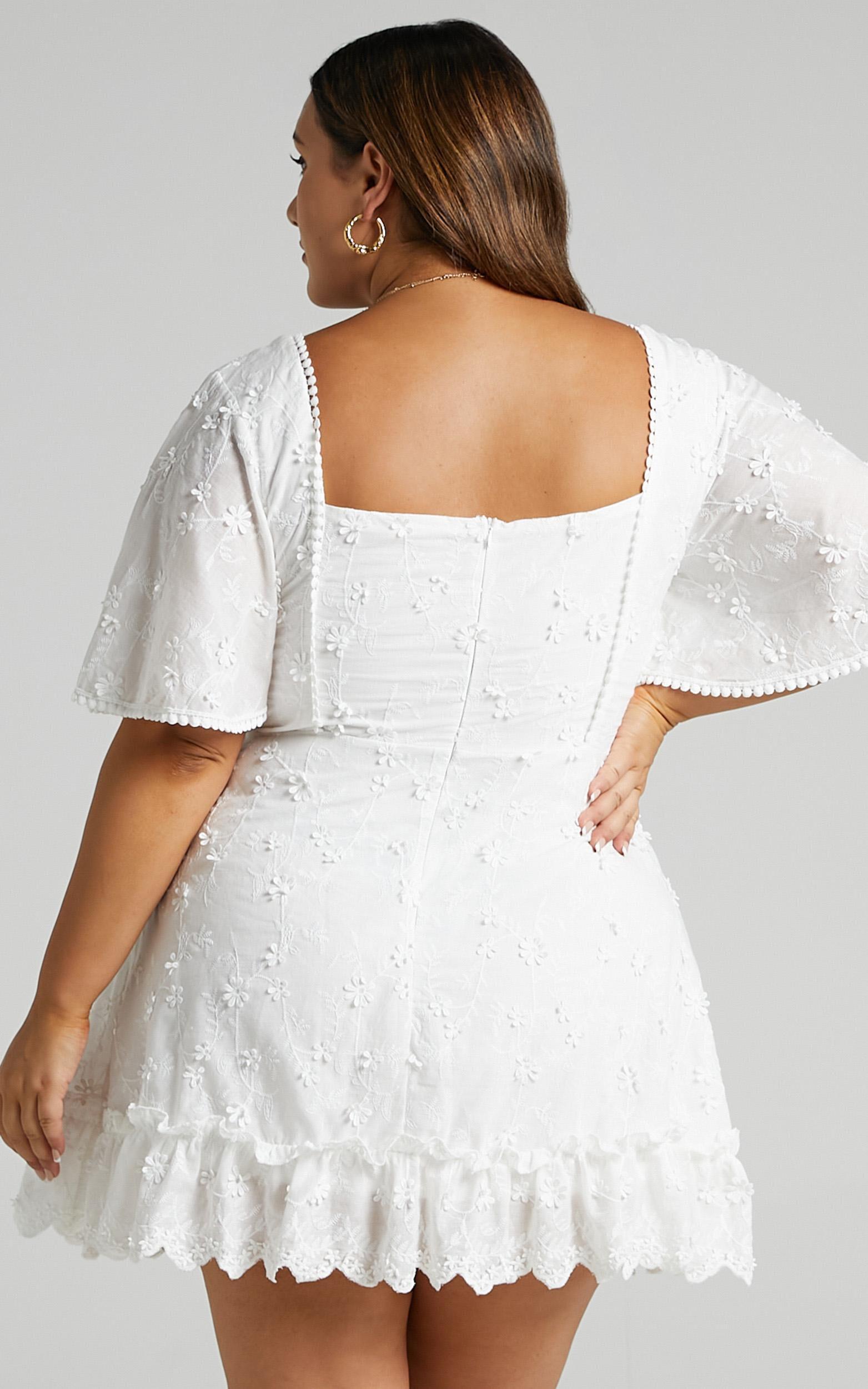 Fancy A Spritz Mini Dress - Square Neck Dress in White Embroidery Product Image