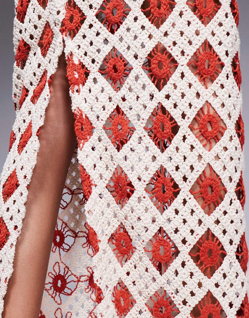 South Beach crochet maxi beach skirt in cream and rust Product Image