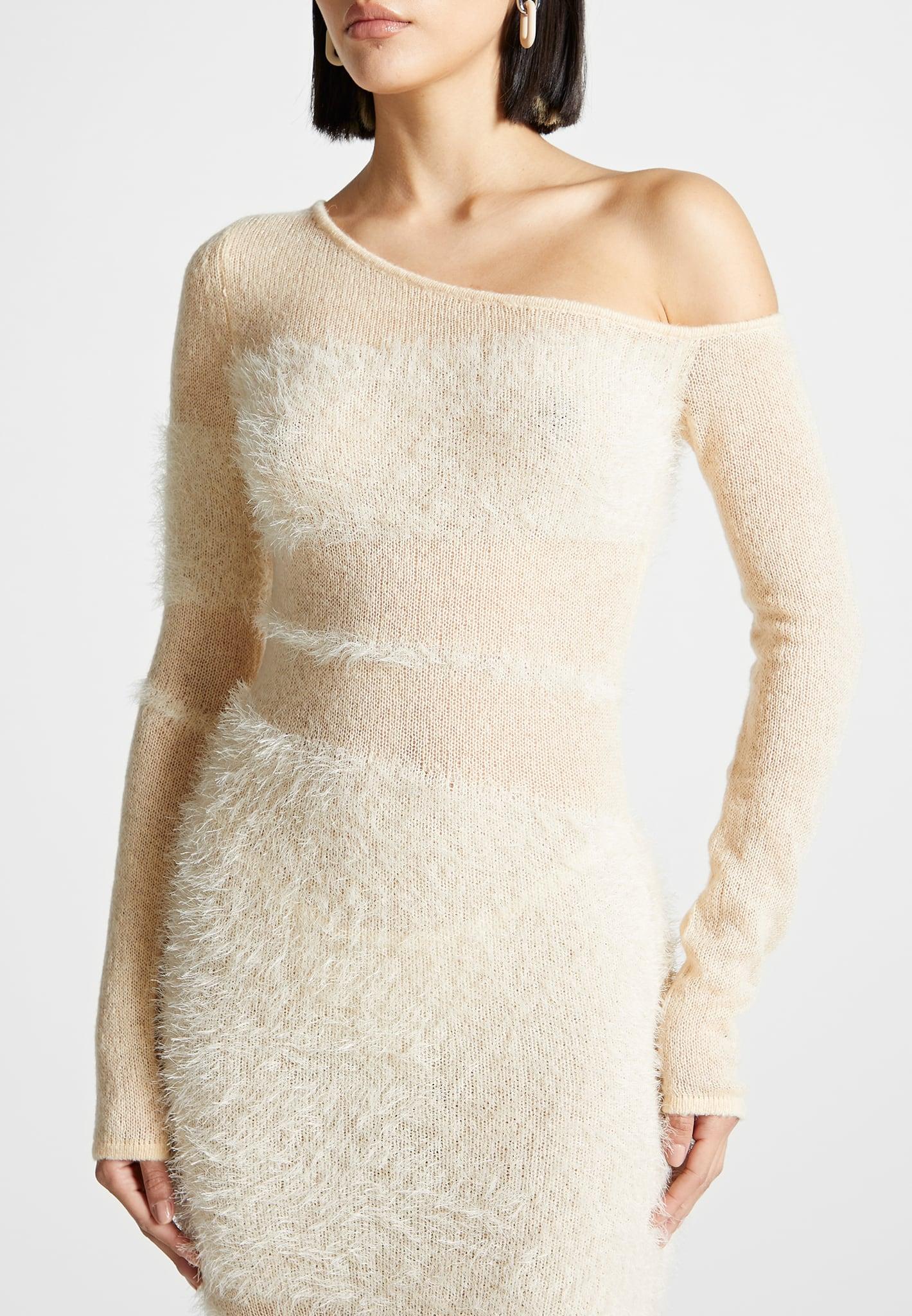 Off Shoulder Knitted Maxi Dress - Beige Female Product Image