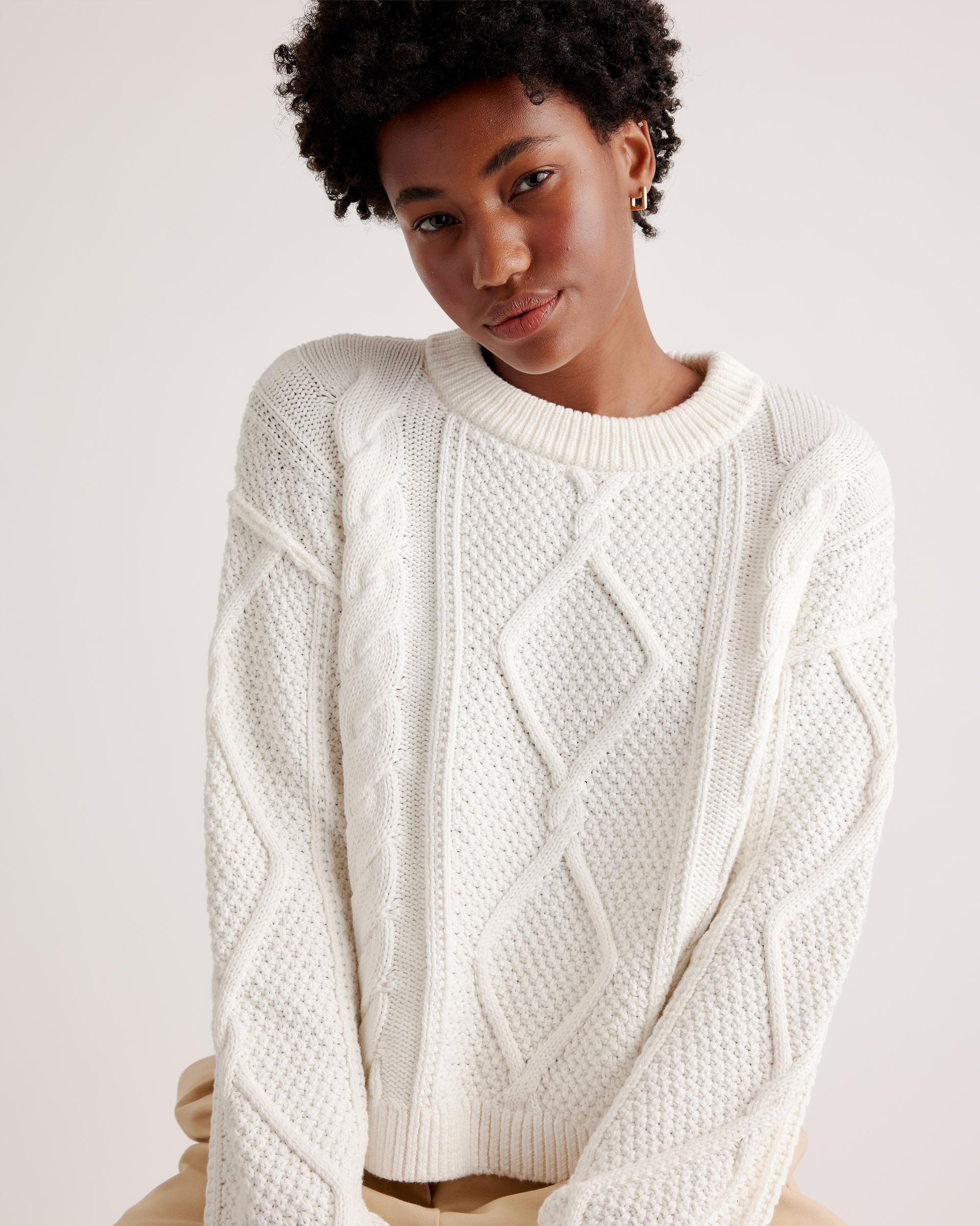 Quince | Women's Cropped Cable Crew Sweater Organic Cotton Product Image