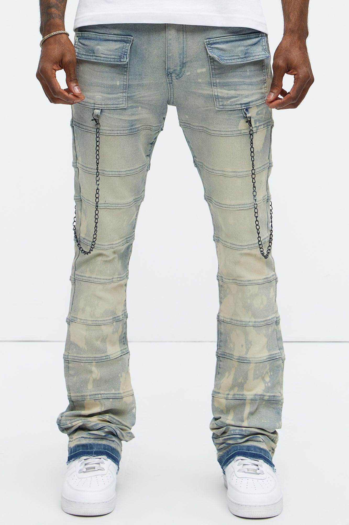 Stacked Slim Flare Paneled Chain Jeans - Light Blue Wash Product Image