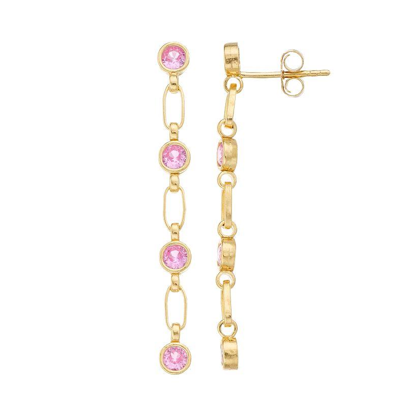 Kristen Kesho Sterling Silver Lab-Created Pink Sapphire Link Drop Earrings, Women's, Gold Tone Product Image