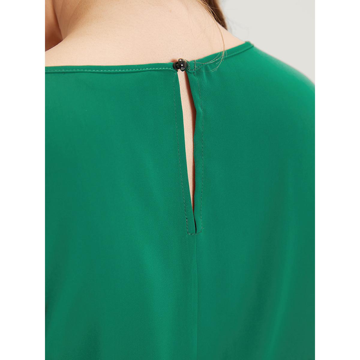 Plus Size Solid V Neck Dolman Sleeve Cut Out Bodysuit Women DarkGreen Plain Plain Bodysuits BloomChic 14-16/1X Product Image