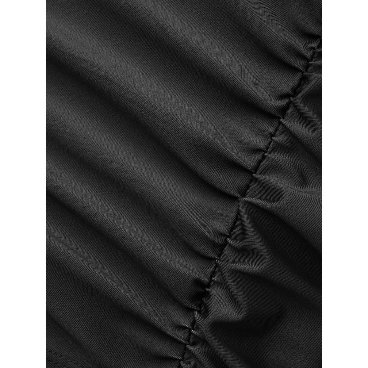 Plus Size Island Print Ruched Swim Top Women's Swimwear Black Resort Gathered High stretch Bodycon U-neck Curve Swim Tops BloomChic 30/6X Product Image