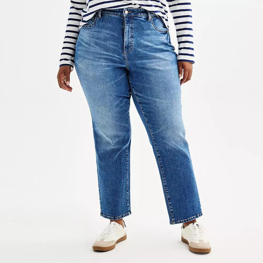 Plus Size Sonoma Goods For Life® High Rise Curvy Straight Jeans, Women's, Size: 30 W, Med Blue Product Image
