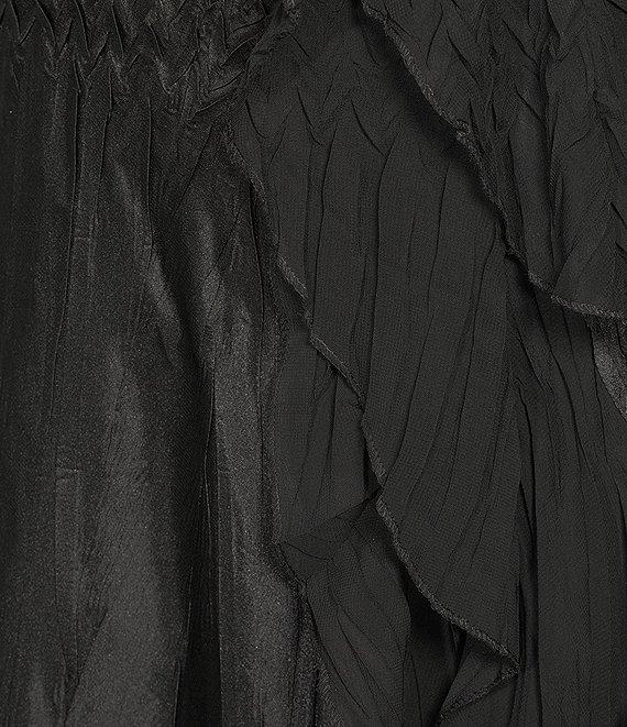 Komarov V-Neck Sleeveless Cascading Chiffon Ruffle Front Charmuese Satin Maxi Dress Product Image