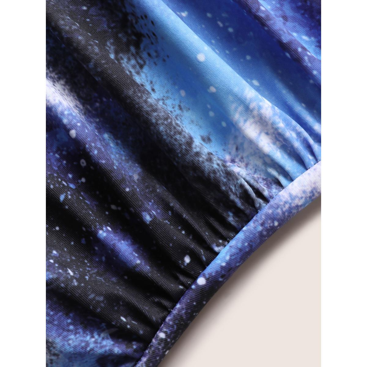 Plus Size Starry Sky Print Knotted Gathered One Piece Swimsuit Women's Swimwear Mediumblue Beach Gathered Curve Bathing Suits High stretch One Pieces BloomChic 26/4X Product Image