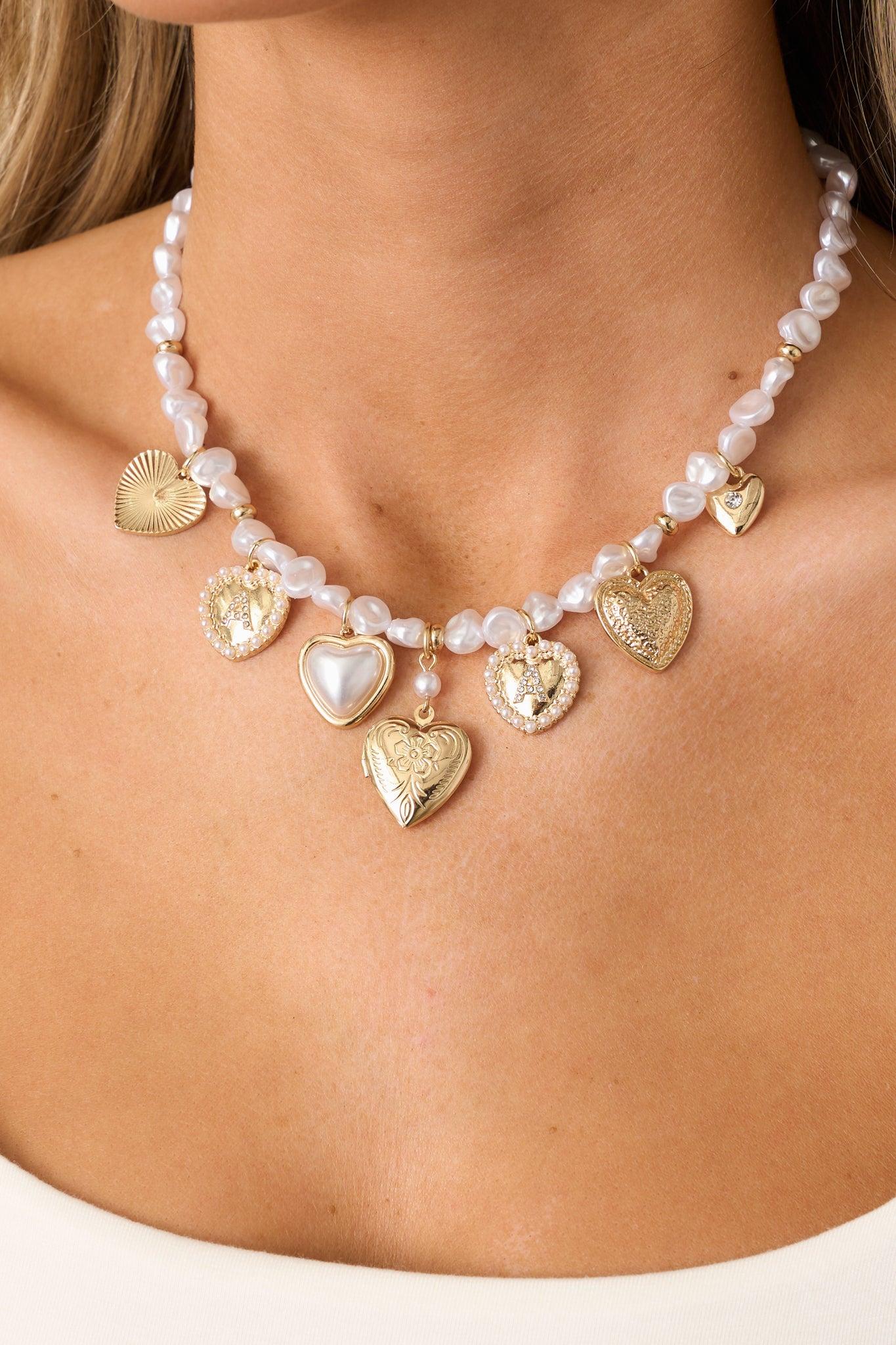 By Your Side Ivory Pearl & Gold Charm Necklace Product Image