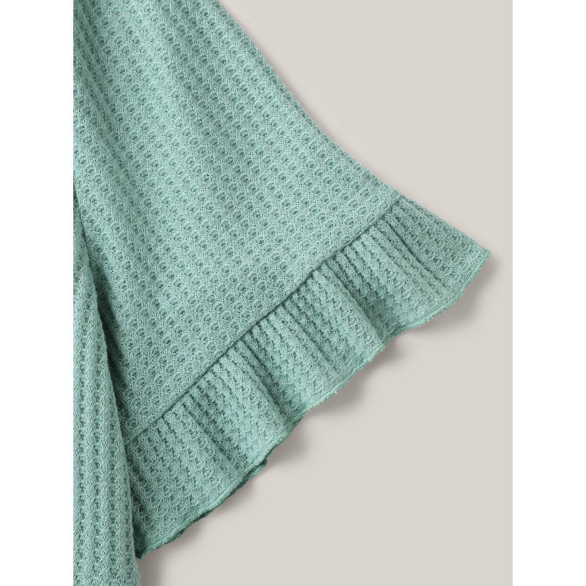 Plus Size Waffle Lotus Leaf Hem T-Shirt Turquoise Women Texture Round Neck Everyday-Casual T-shirts BloomChic 18-20/2X Product Image