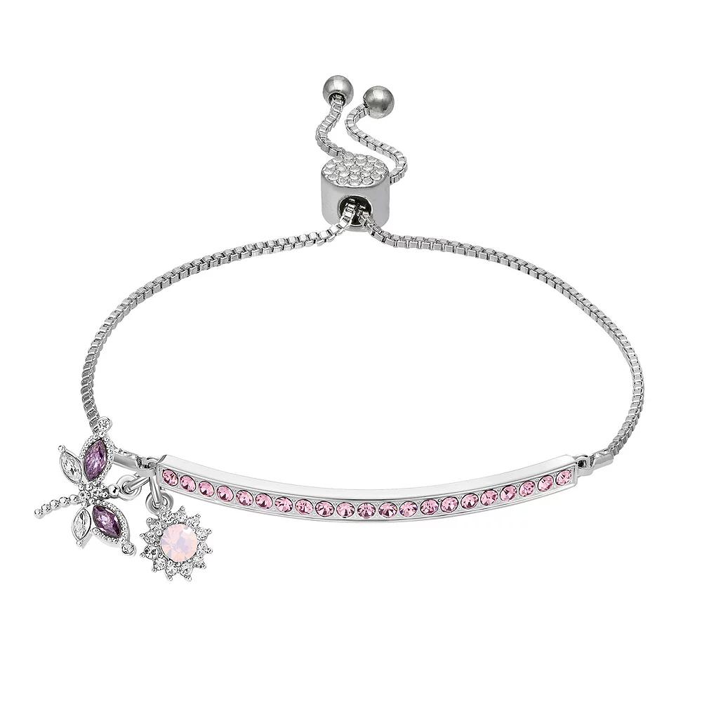 Brilliance Fine Silver Plated Crystal Dragonfly & Flower Adjustable Bracelet, Women's, Size: 7/8", Silver Tone Product Image
