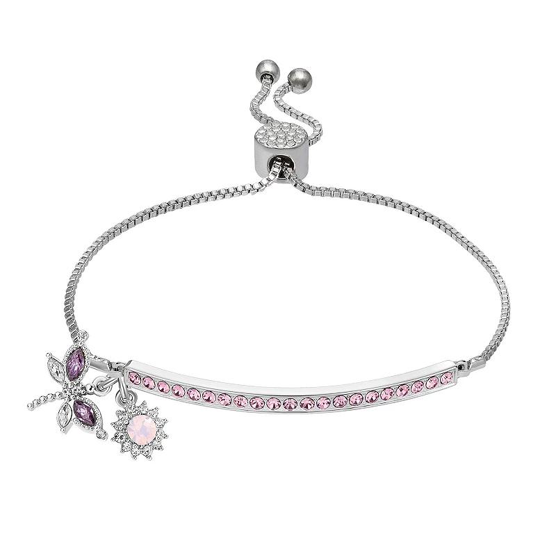 Brilliance Fine Silver Plated Crystal Dragonfly & Flower Adjustable Bracelet, Women's, Size: 7/8", Silver Tone Product Image