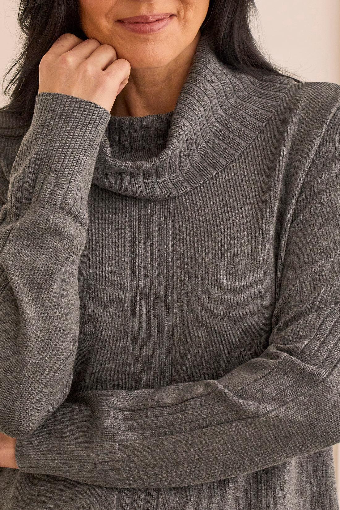 Tribal Long Sleeve Cowl Neck Tunic Sweater Product Image