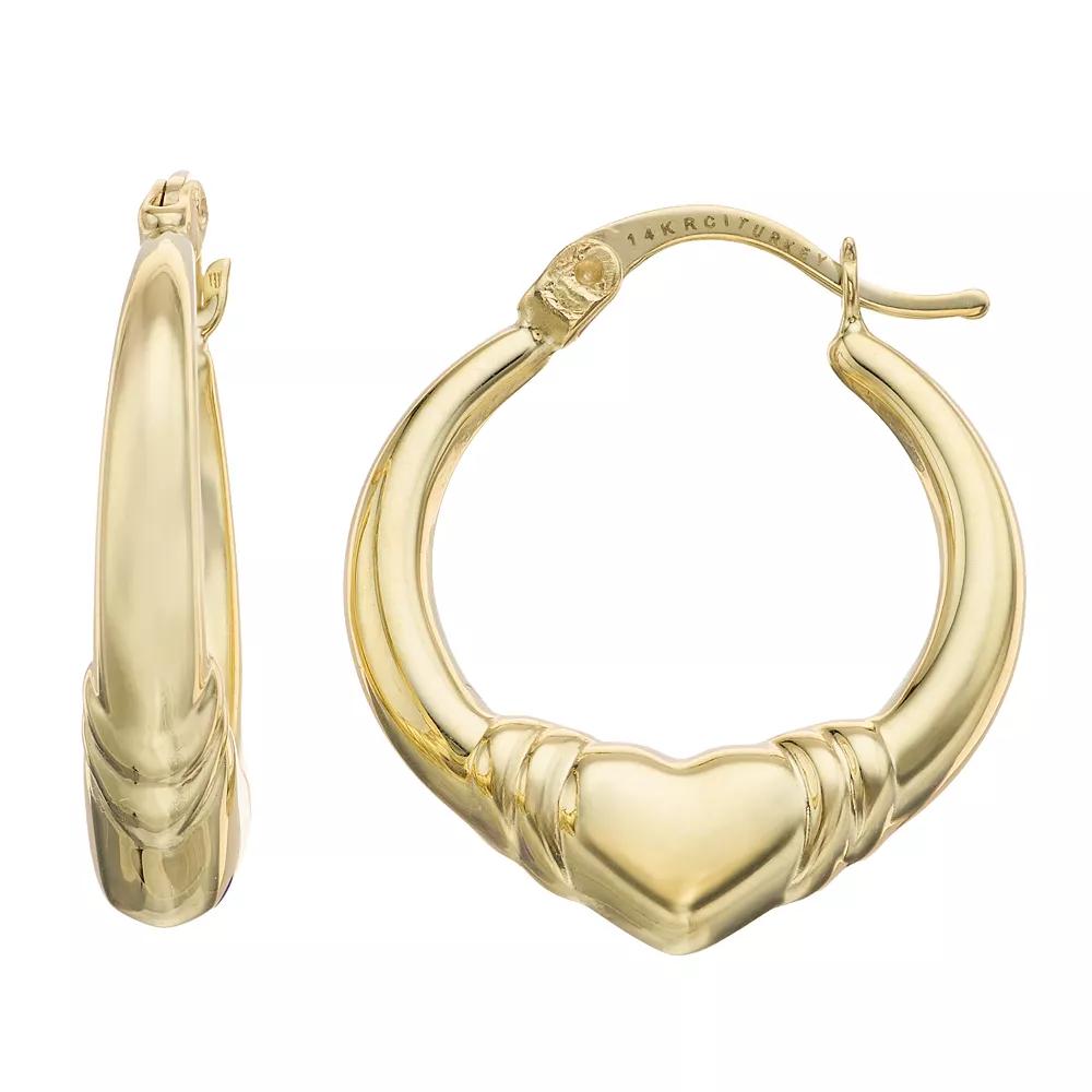 14k Gold Heart Hoop Earrings, Women's Product Image