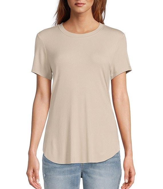 Every Crew Neck Ribbed Short Sleeve Shirttail Hem Tee Shirt Product Image